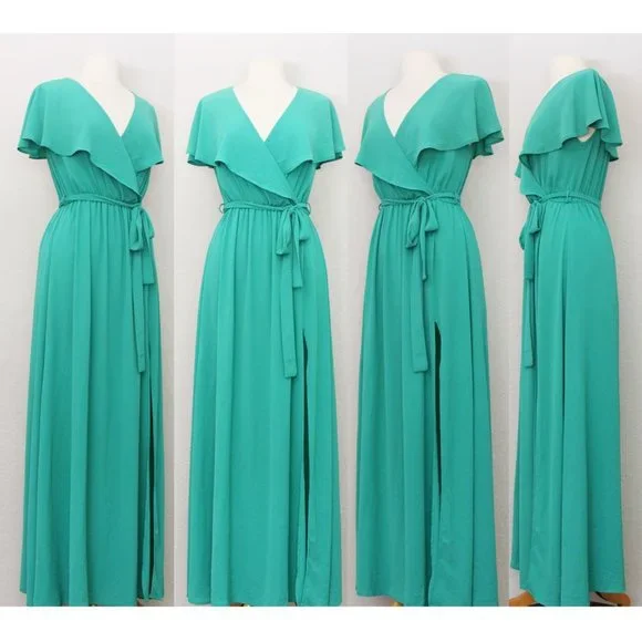 Vici Lost in the Moment Maxi Dress Cape Surplice Wrap V Neck Slit Green S $68 - Picture 10 of 12